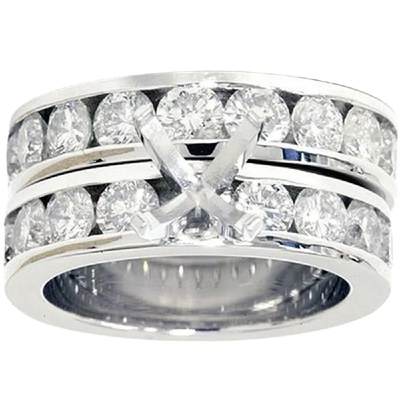 Ladies bold engagement rings-3ct Diamond Engagement Semi Mount Wedding Ring Set White Gold Channel Set