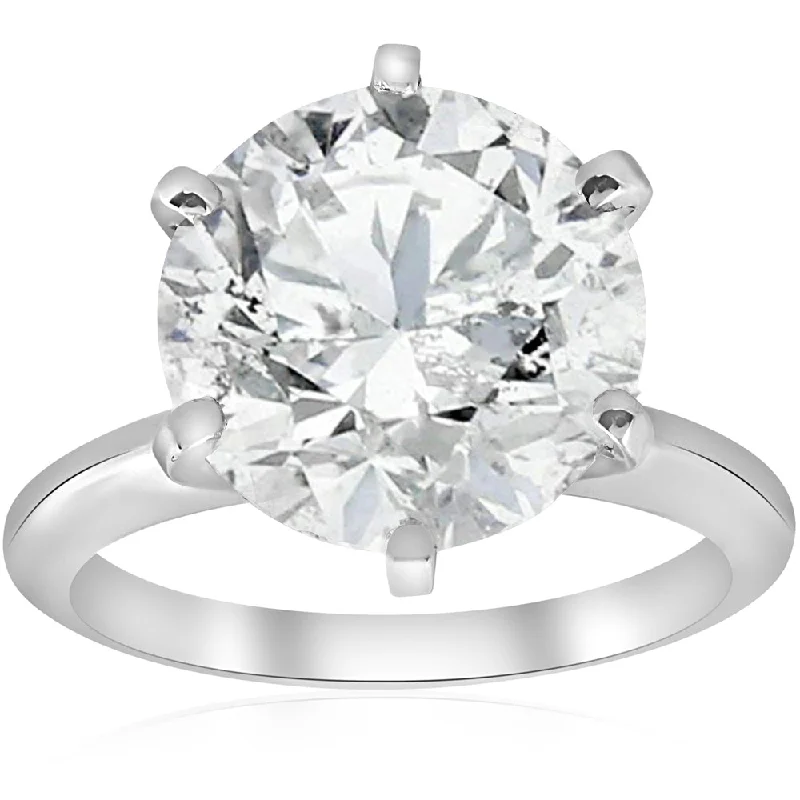 Ladies solitaire engagement rings-4 ct Round Diamond Solitaire Engagement Ring 14k White Gold