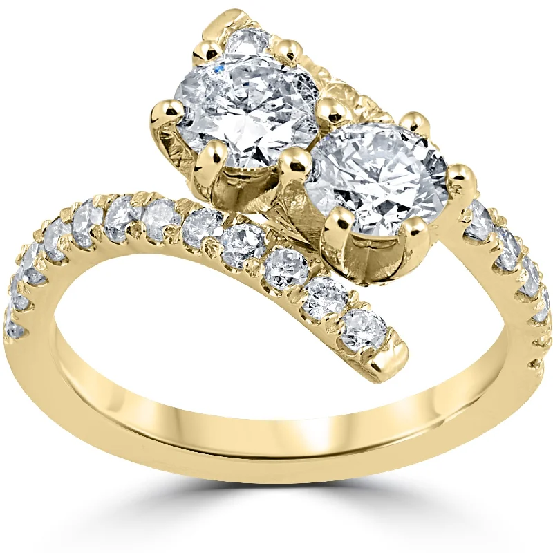 Ladies elegant engagement rings-1 cttw Diamond 2 Stone Forever Us Engagement Anniversary Ring 14k Yellow Gold