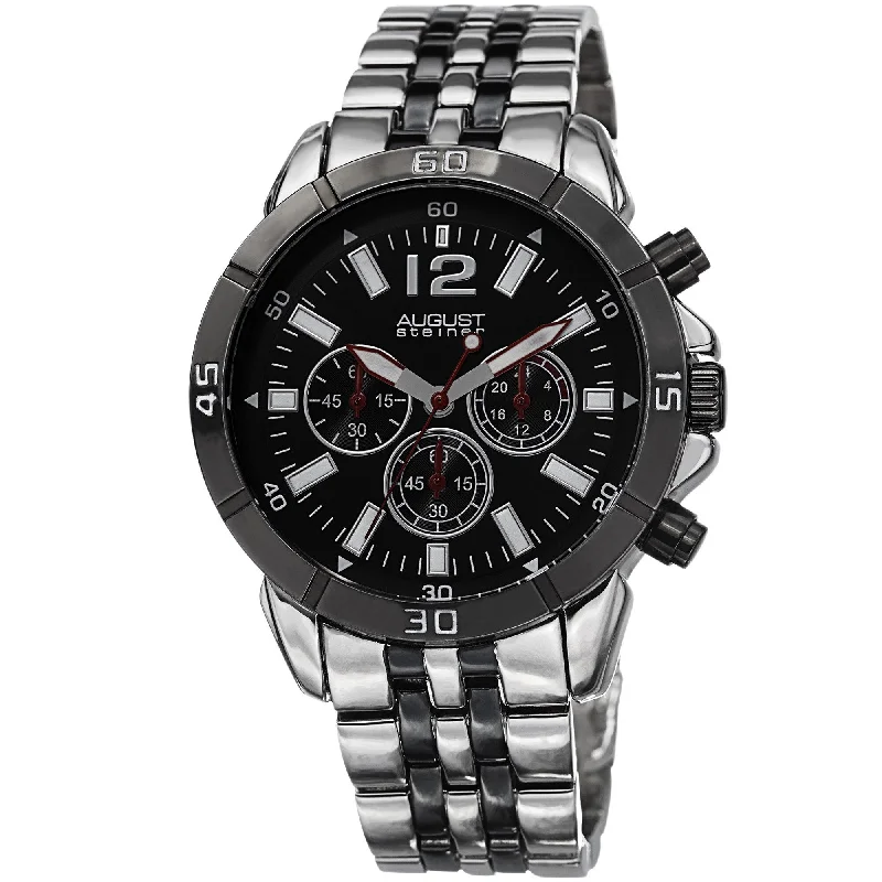 Ladies leather bracelets-August Steiner Men's Quartz Chronograph Silver-Tone Bracelet Watch