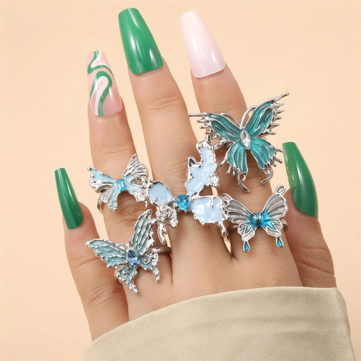 Ladies white gold rings-IG Style Cute Sweet Butterfly Alloy Enamel Inlay Artificial Rhinestones Silver Plated Women'S Open Rings