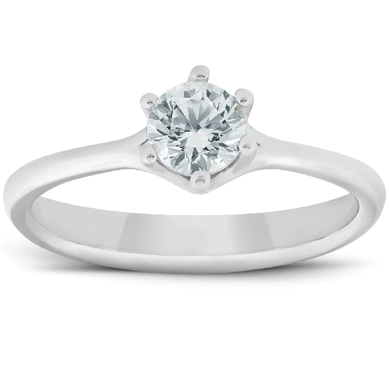 Ladies round brilliant cut engagement rings-1/2 Ct Diamond Solitaire Engagement Ring 6-Prong 14k White Gold