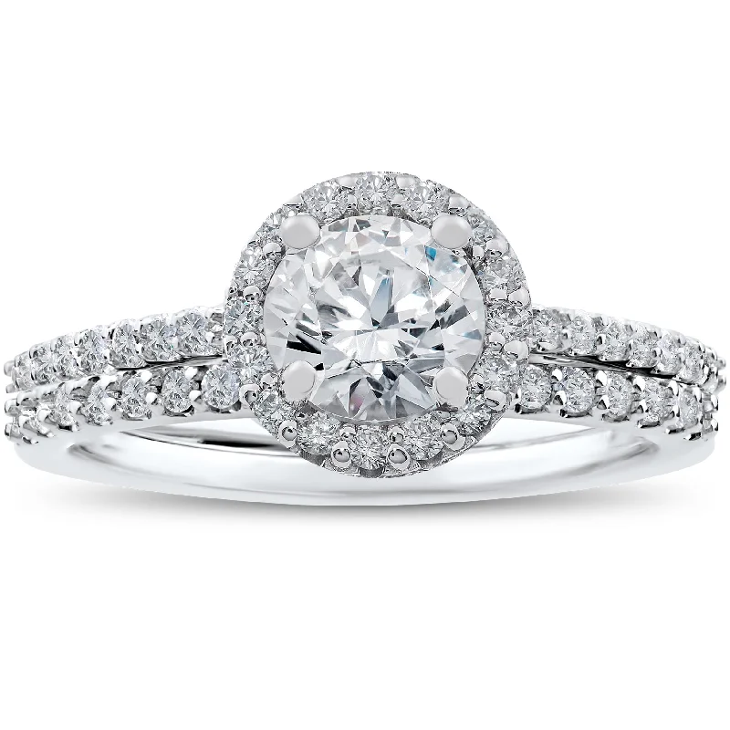 Ladies vintage engagement rings-1 ct Halo Vintage Round Diamond Eco Friendly Lab Created Engagement Ring Set