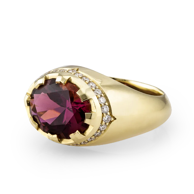 Ladies pearl rings-Precision Cut / Pink Tourmaline & Diamonds