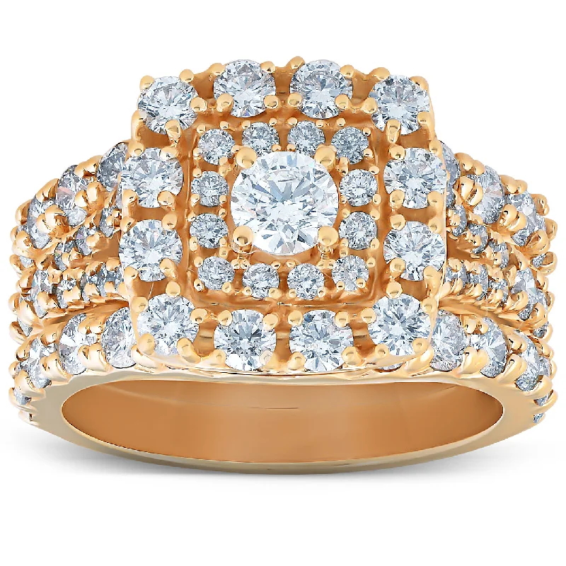 Ladies unique halo engagement rings-3 1/2 Ct Diamond Engagement Trio Wedding Ring Set 10k Yellow Gold Cushion Halo