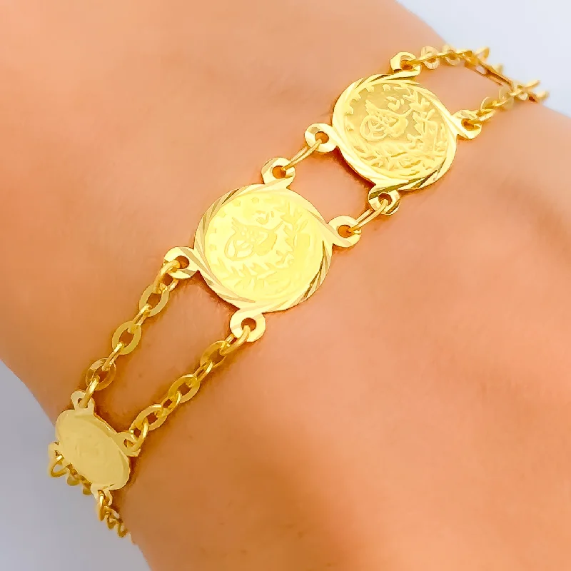 Ladies engraved bracelets-Radiant Graceful 21k Gold Coin Bracelet