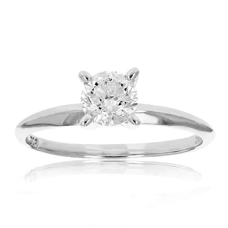 Ladies moissanite engagement rings-0.70 cttw Round Diamond Solitaire Engagement Ring 14K White Gold Bridal