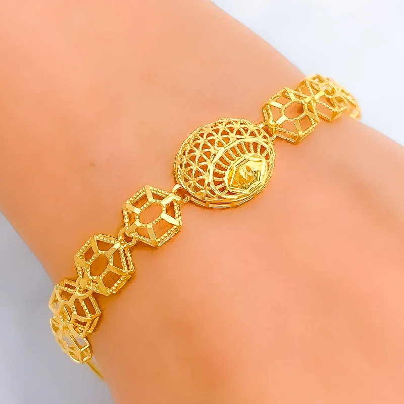 Ladies sterling silver bracelets-High Gloss Hexagonal 21k Gold Bracelet