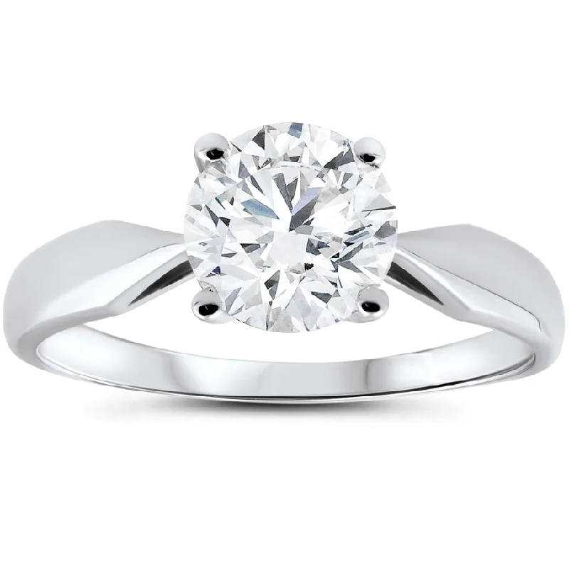 Ladies platinum engagement rings-1 1/2ct 4-Prong Enhanced Diamond Solitaire Engagement Ring 14K White Gold