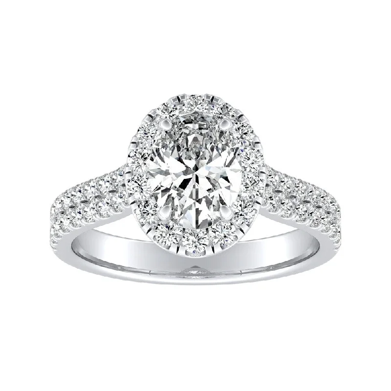 Ladies engagement rings with side diamonds-Oval Shape Halo Diamond Engagement Ring 1 1/4ctw Platinum