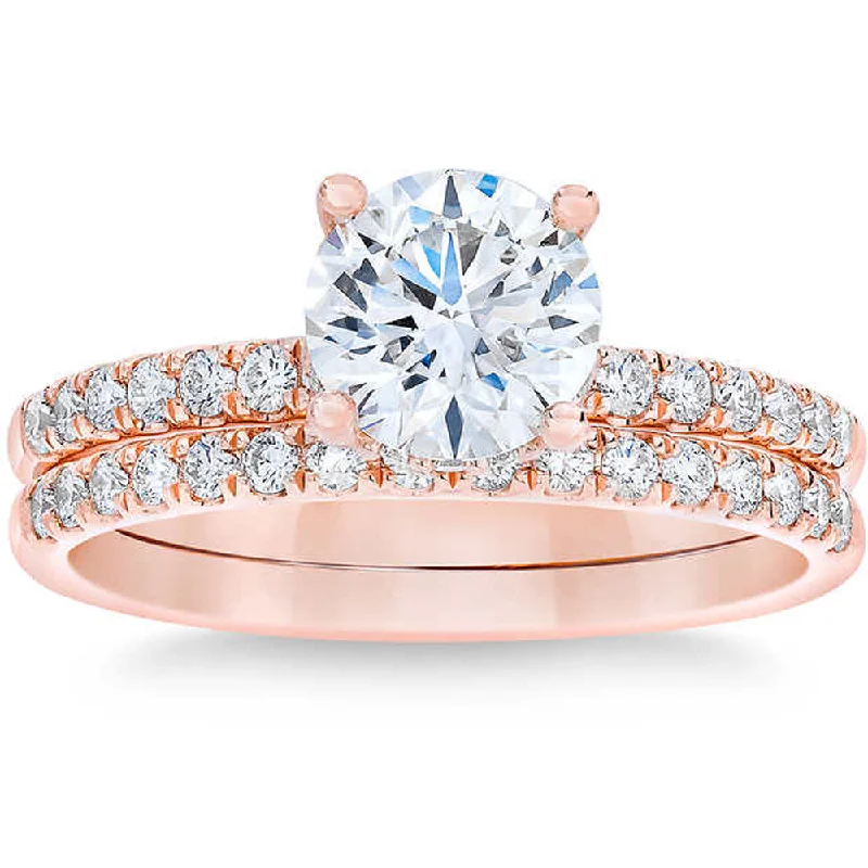 Ladies wide band engagement rings-1 3/4 Ct Diamond Engagement Wedding Set 14k Rose Gold