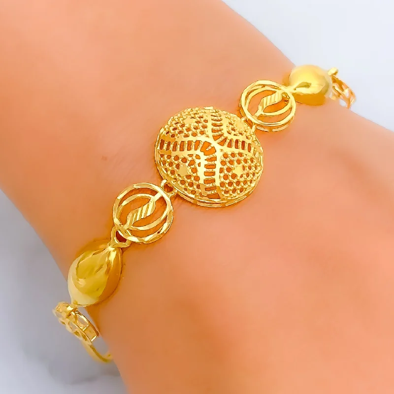 Ladies luxury bangles-Impeccable Netted 21k Gold Striped Bracelet