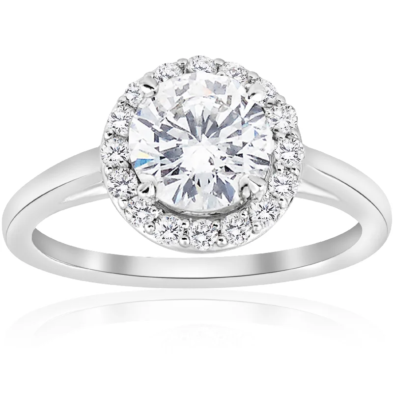 Ladies halo diamond engagement rings-1 3/4 ct Diamond Solitaire Round Halo Engagement Ring 14k White Gold Enhanced