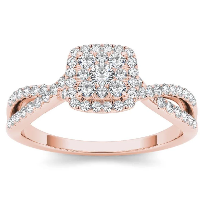 Ladies square halo engagement rings-De Couer 10k Rose Gold 1/2ct TDW Diamond Halo Engagement Ring - Pink