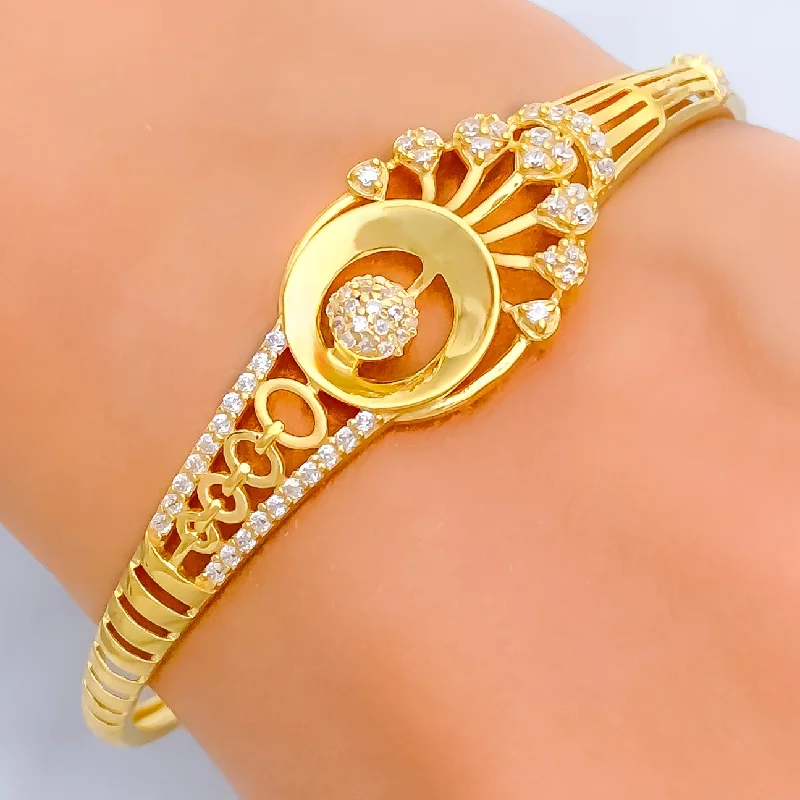 Ladies thick silver bracelets-Fashionable Detailed 22k Gold CZ Bangle Bracelet