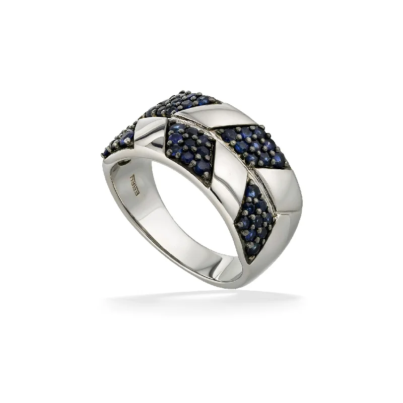 Ladies sterling silver rings-Effy Blue Sapphire Chevron Ring