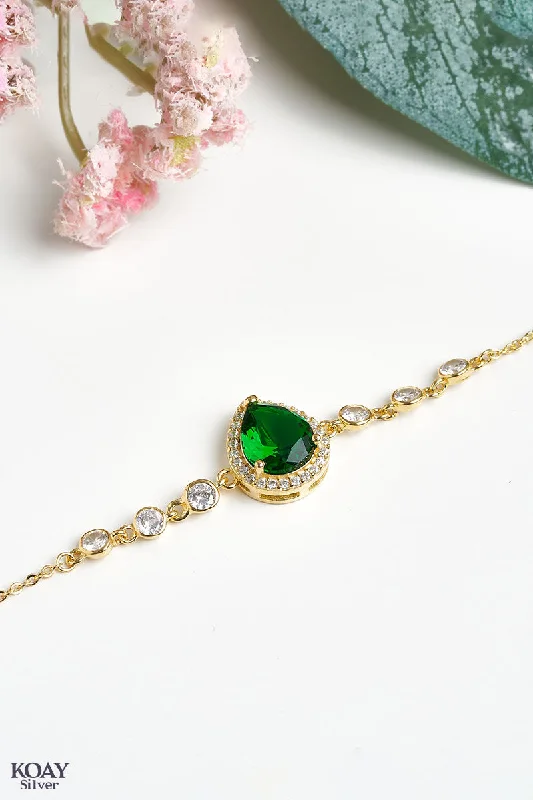 Ladies custom bracelets-Zircon Green Stone Bracelet (B-GP)