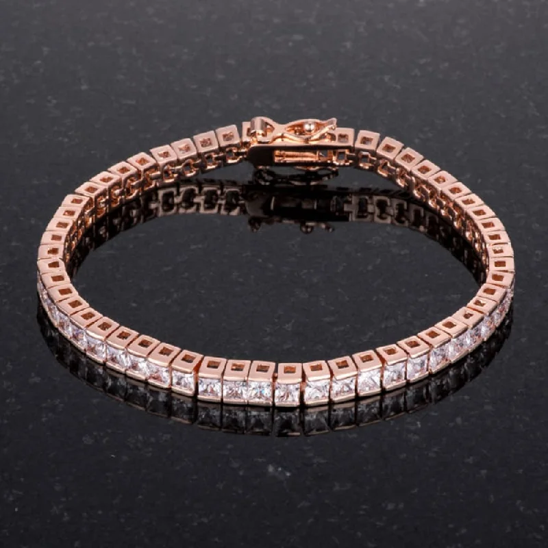 Ladies colorful bracelets-9.7Ct Princess Cut 7In Cz Rose Gold Bracelet - Rose-Gold - 7 inch