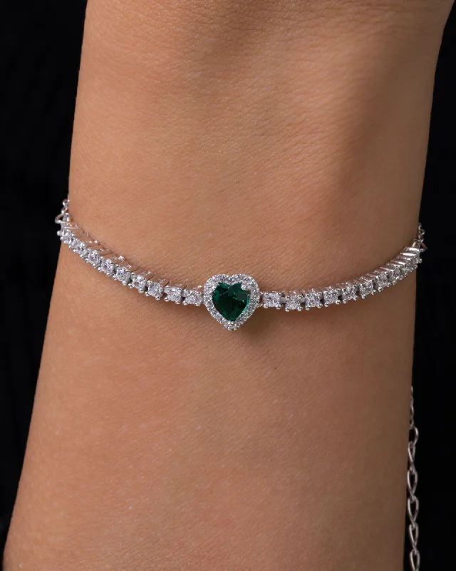 Ladies bangles-Zircon Green Heart Tennis Bracelet