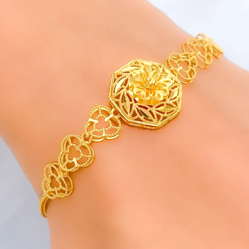 Ladies elegant bracelets-Bold Elevated 21k Gold Bracelet