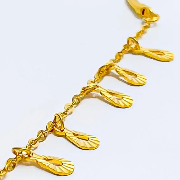 Ladies diamond-encrusted bracelets-Ornate Dangling Drop 22k Gold Baby Bracelet