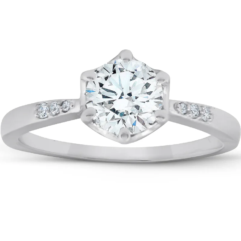 Ladies high-end engagement rings-1 1/10Ct TDW Diamond Round Cut Vintage Engagement Ring 14k White Gold