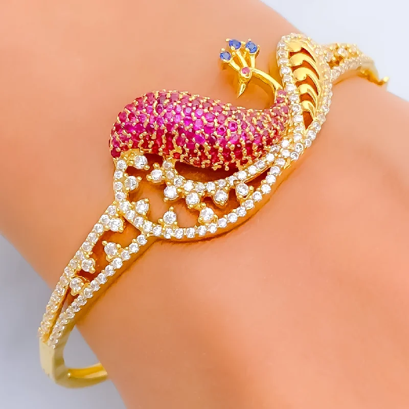 Ladies double-chain bracelets-Captivating Peacock 22k Gold CZ Bangle Bracelet