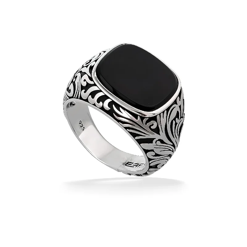 Ladies cluster rings-Effy Onyx Signet Scroll Ring