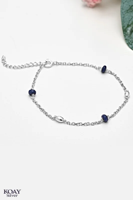 Ladies silver charm bracelets-3 Navy Stones Bracelet