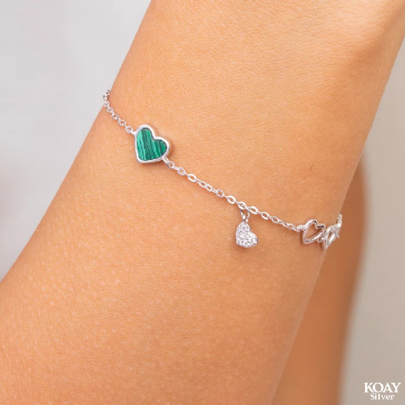 Ladies engraved charm bracelets-Green Heart Bracelet (Malachite)