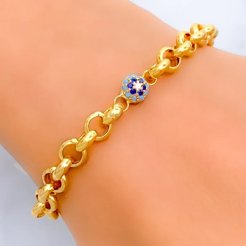 Ladies fashion charm bracelets-Bold Poised 22k Gold CZ Bracelet