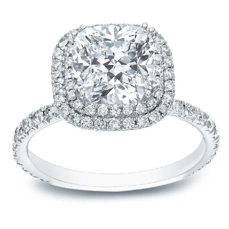 Ladies engagement rings with a twist-Auriya Platinum 1 3/4ctw Cushion-cut Double Halo Diamond Engagement Ring