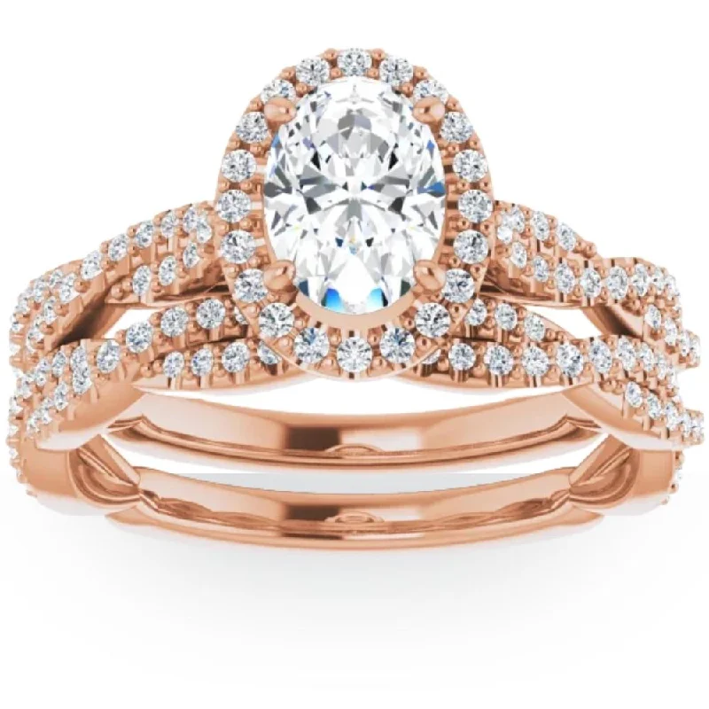 Ladies unique diamond engagement rings-1 1/2 Ct Oval Halo Diamond Infinity Engagement Wedding Ring 14k Rose Gold