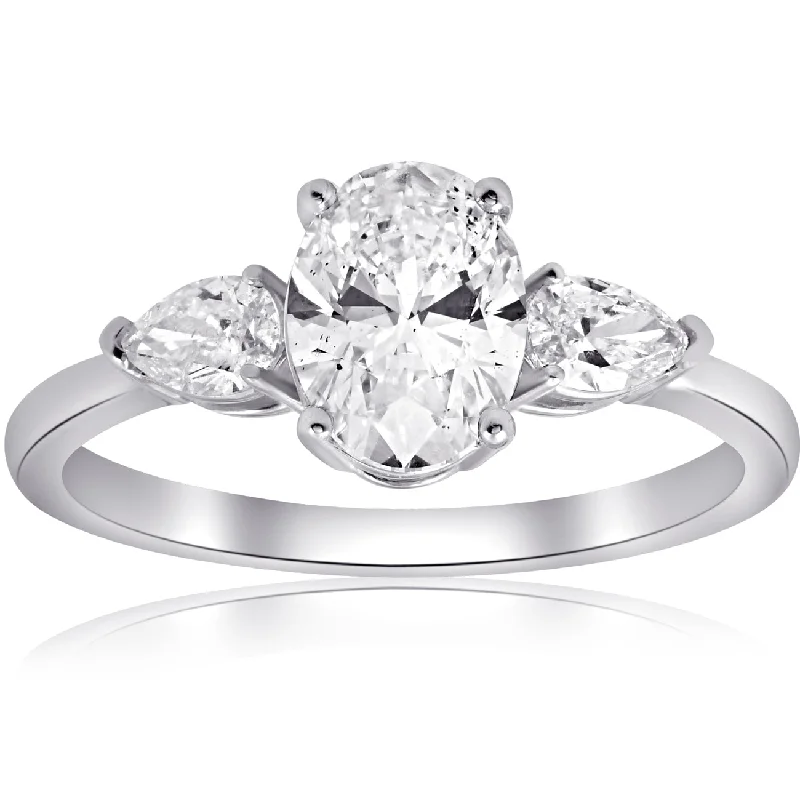 Ladies vintage engagement rings-1 1/2CT Oval & Pear Shape Diamond Engagement Ring 14k White Gold