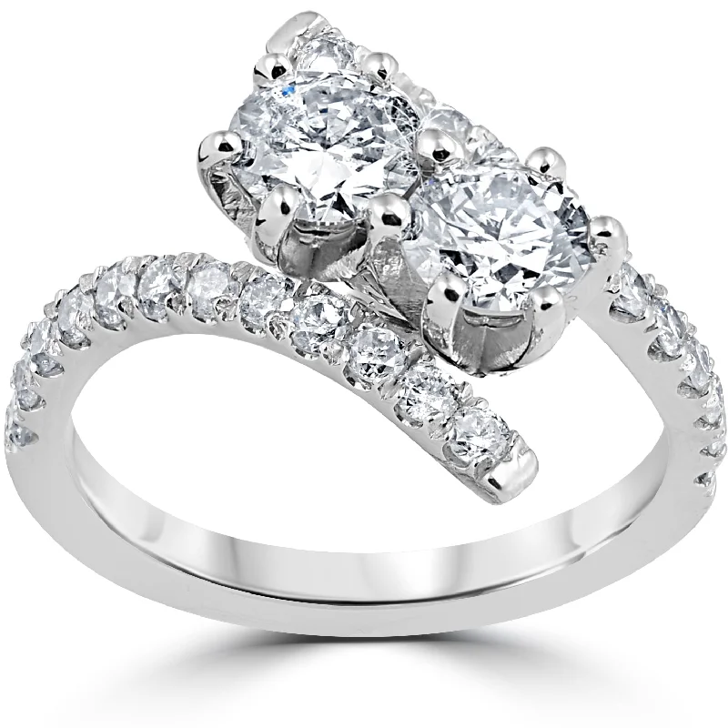 Ladies engagement rings for women-1 cttw Diamond 2 Stone Forever Us Engagement Anniversary Ring 14k White Gold