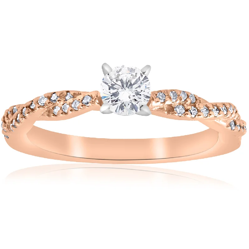 Ladies rose gold solitaire engagement rings-1/2cttw Diamond Engagement Ring 14k Rose Gold Twist Intertwined Round Cut