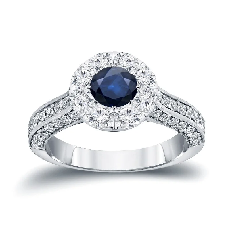 Ladies engagement rings with unique settings-Auriya 1/2ct Blue Sapphire and 1 1/4ct TDW Diamond Halo Engagement Ring 14k Gold