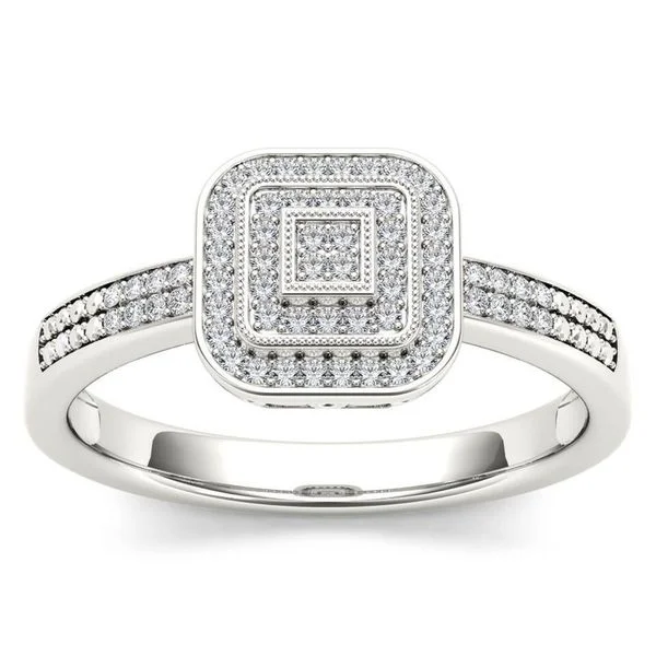 Ladies platinum diamond engagement rings-De Couer 10k White Gold 1/6ct TDW Diamond Double Halo Engagement Ring