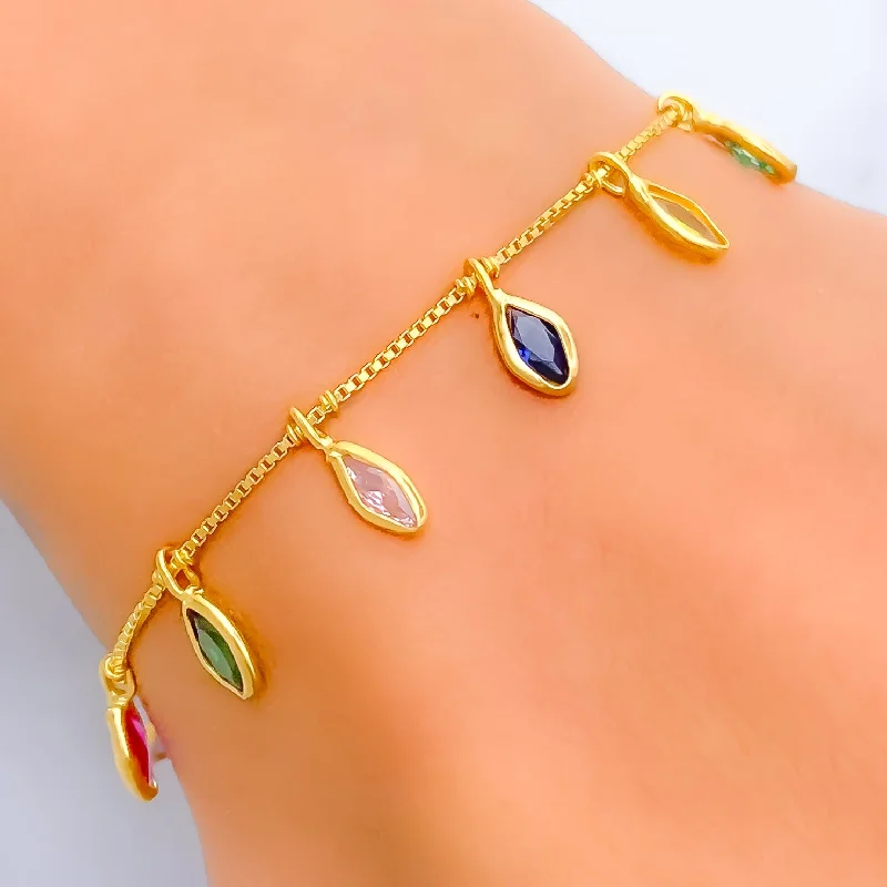 Ladies leather charm bracelets-Petite Blush 22k Gold CZ Bracelet