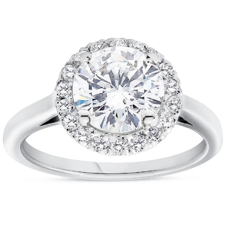 Ladies engagement rings with a twist-1 3/4ct Halo Plain Shank Diamond Engagement Ring 14k White Gold