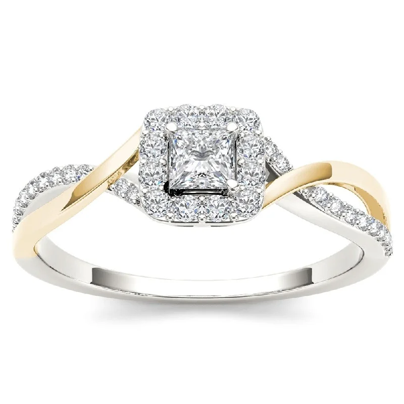 Ladies round engagement rings-De Couer IGI Certified 10k Yellow Two-Tone White Gold 1/2ct TDW Diamond Classic Criss-Cross Engagement Ring