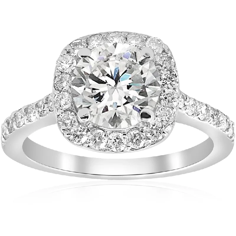 Ladies luxury engagement rings-2 ct Cushion Halo Vintage Accent Diamond Engagement Ring 14K White Gold