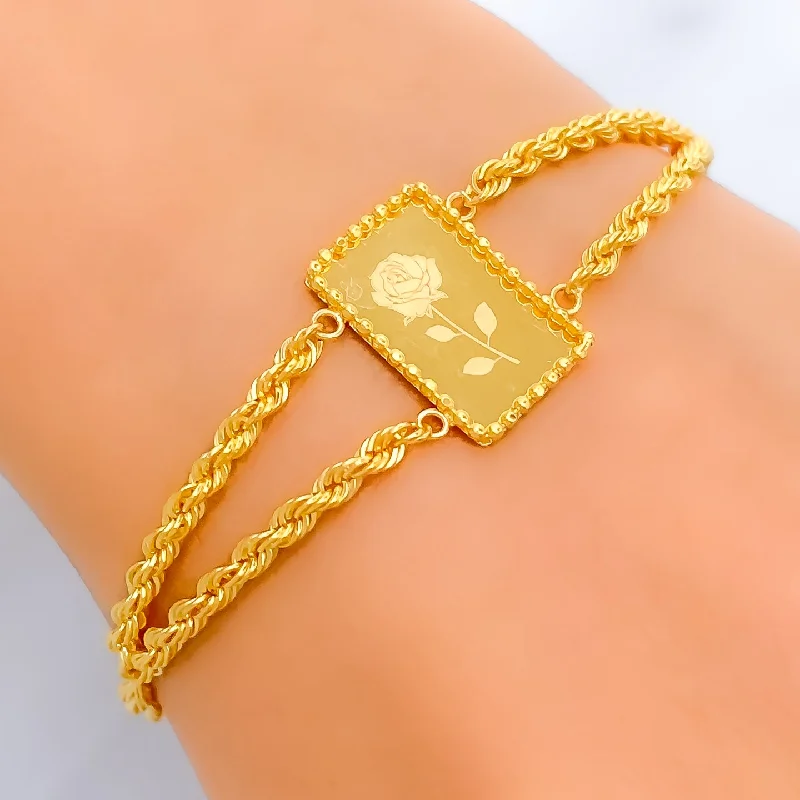 Ladies cuff bracelets with gemstones-Sleek Flower 21k Gold Bracelet