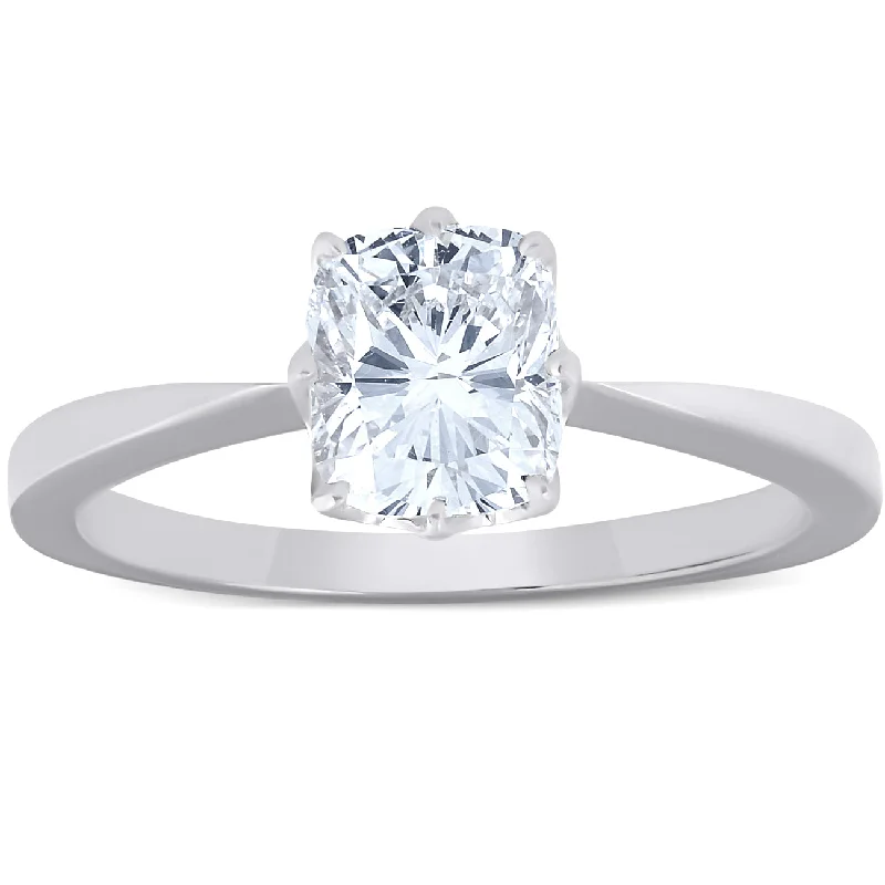 Ladies solitaire engagement rings-1 Ct Cushion Diamond Solitaire Engagement Ring 14k White Gold