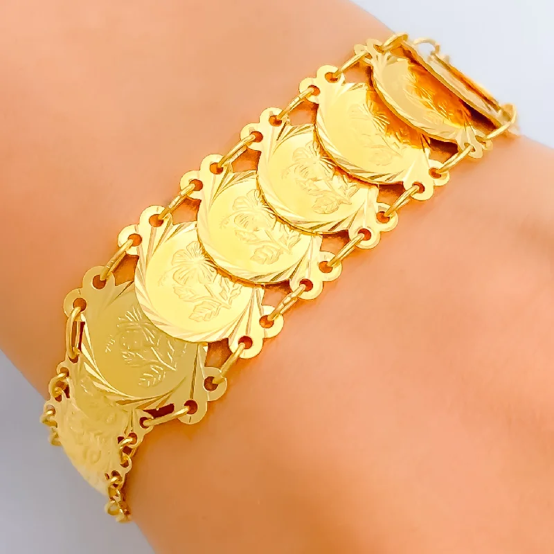 Ladies luxury bracelets-Intricate Adorned 21k Gold Coin Bracelet