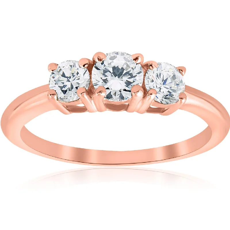 Ladies twisted band engagement rings-1ct 3 Stone Diamond Engagement Round Cut Ring 14k Rose Gold