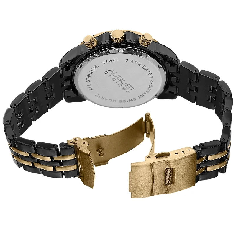 Ladies infinity bracelets-August Steiner Men's Quartz Chronograph Two-Tone Bracelet Watch - Black