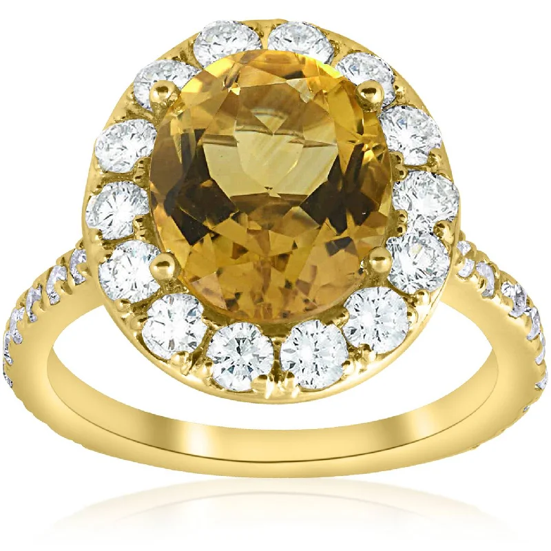 Ladies classic engagement rings-4 1/2 cttw Oval Citrine Diamond Halo Vintage Ring Engagement 14k Yellow Gold