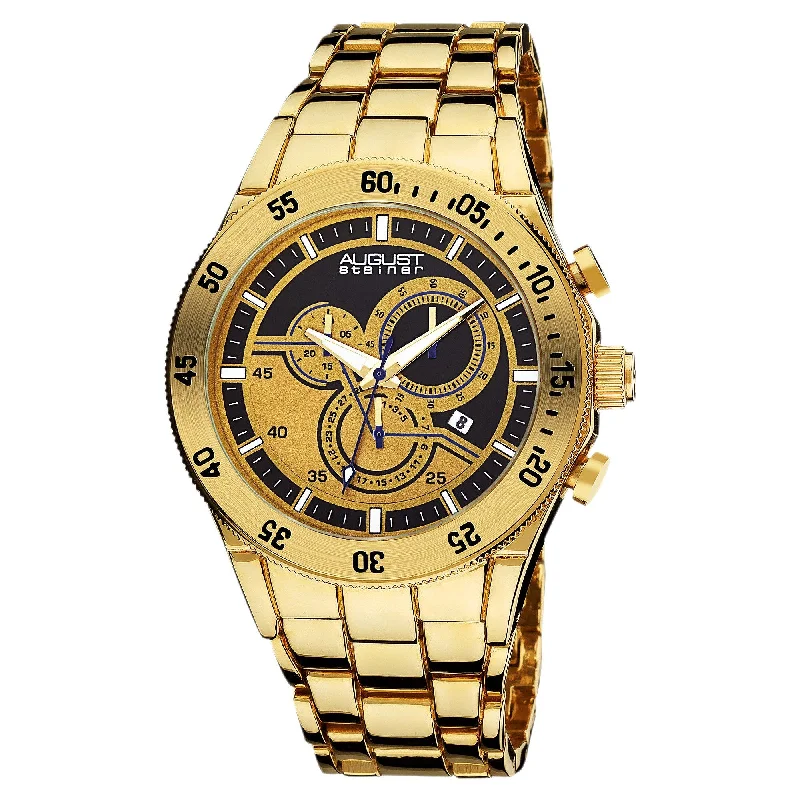 Ladies luxury bangles-Akribos XXIV Men's Swiss Quartz Chronograph Gold-Tone Bracelet Watch