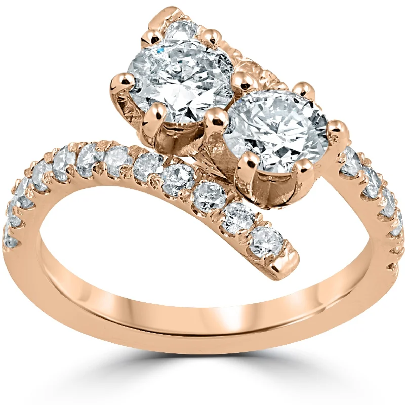 Ladies elegant engagement rings-1 cttw Diamond 2 Stone Forever Us Engagement Anniversary Ring 14k Rose Gold